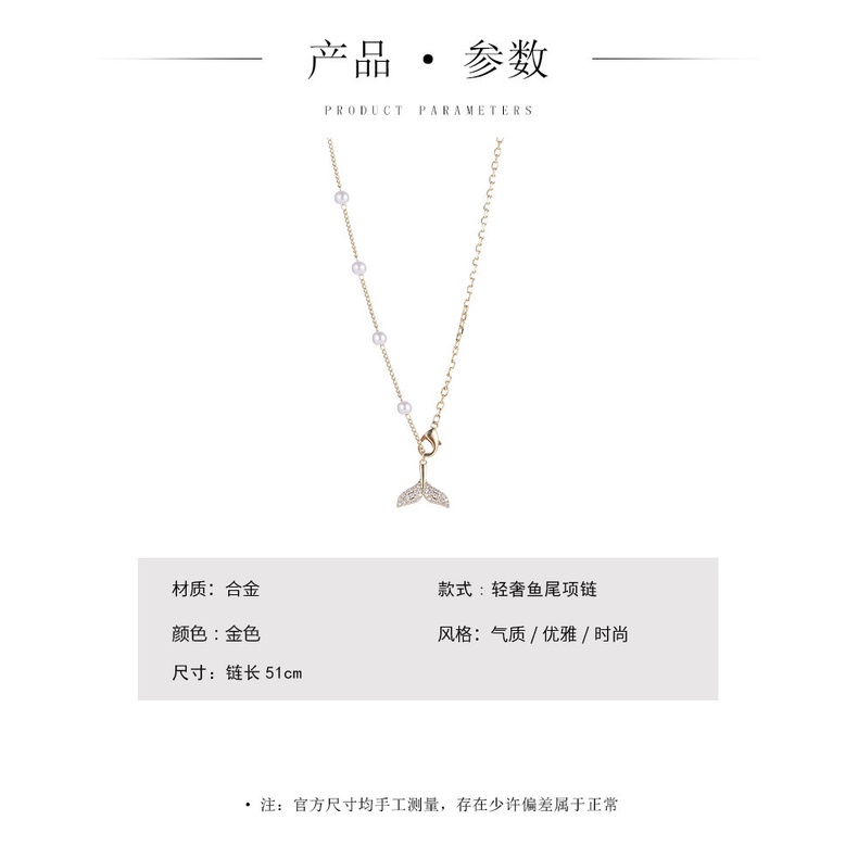 Kalung Jahitan Rantai Mutiara Temperamen Jepang Korea Desain Niche Sederhana Unik Rasa Berlian Fishtail Pendant Clavicle Chain