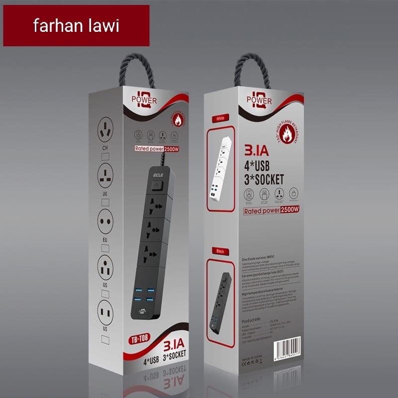 Stop Kontak/ Power Strip/ Socket USB Hitam TB-T08 T07 T06 Power Usb