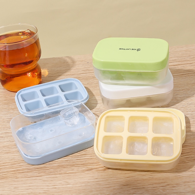 Cetakan Es Batu Plastik Tipe Tekan 6kisi/ Reusable Small Ice Lattice Mold/Kotak Pembuat Es Blok Kulkas Dengan Tutup