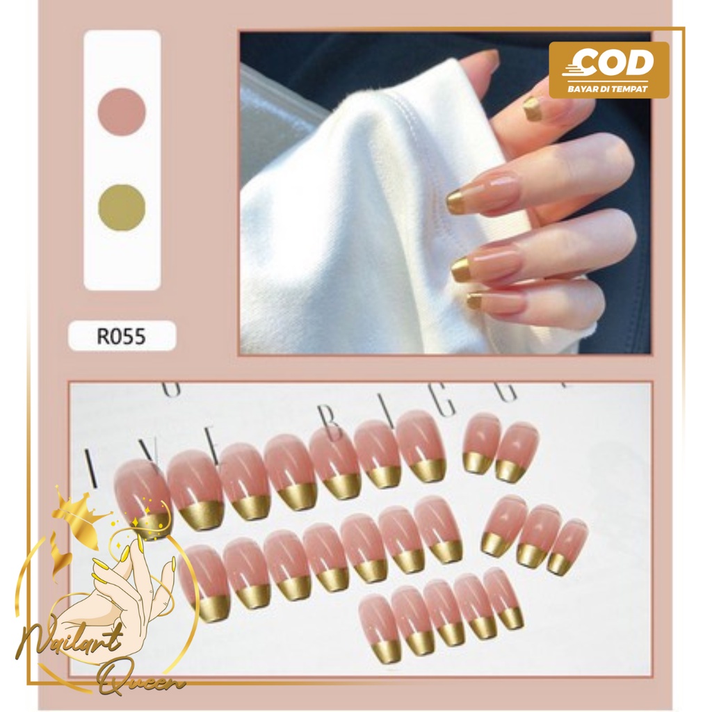 24pcs kuku palsu Nude Gold