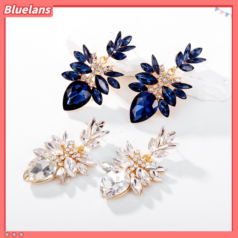 [BLS] Fashion Kristal Berlian Seri Daun Anting-Anting Temperamen Bunga Anting Eropa Dan Amerika Anting Wanita Cahaya Mewah