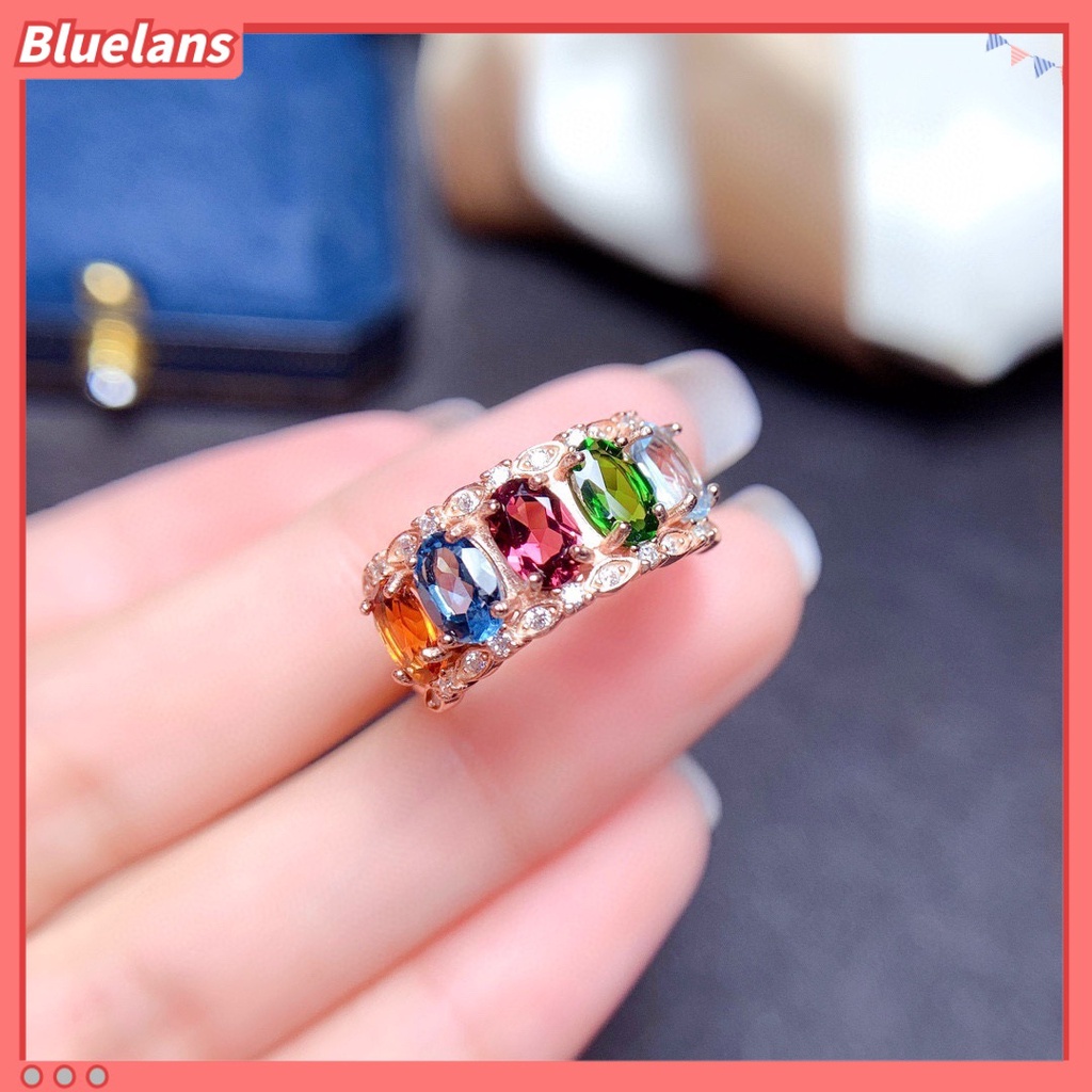 [BLS] Imitasi natural multi-treasure crystal ring Cincin Voli Wanita Dengan Variasi Warna Harta Cincin Terbuka