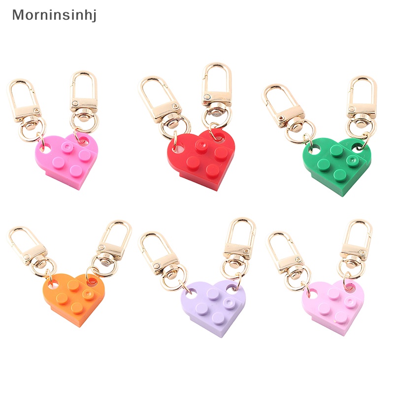 Mornin 2Pcs Gantungan Kunci Cinta Hati Bata Untuk Pasangan Persahabatan Wanita Pria Perhiasan Hadiah KeyChains id