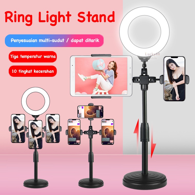 Akane Zora  LIVE PHONE HOLDER RING LIGHT 16cm DESKTOP STAND SINGLE DOUBLE TRIPLE USB MODE DUAL 360 LIPAT FOLDING BRACKET SELFIE STREAMING TRIPOD LIGHTNING