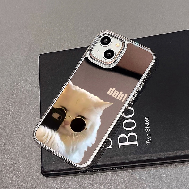 IPHONE Kacamata Keren Cat Mirror Phone Case Kompatibel Untuk Iphone11 12 13 14 12Pro 13Pro 14Pro Pro Max XR X XS Max Electroplating Tombol Perlindungan Mirror Cover