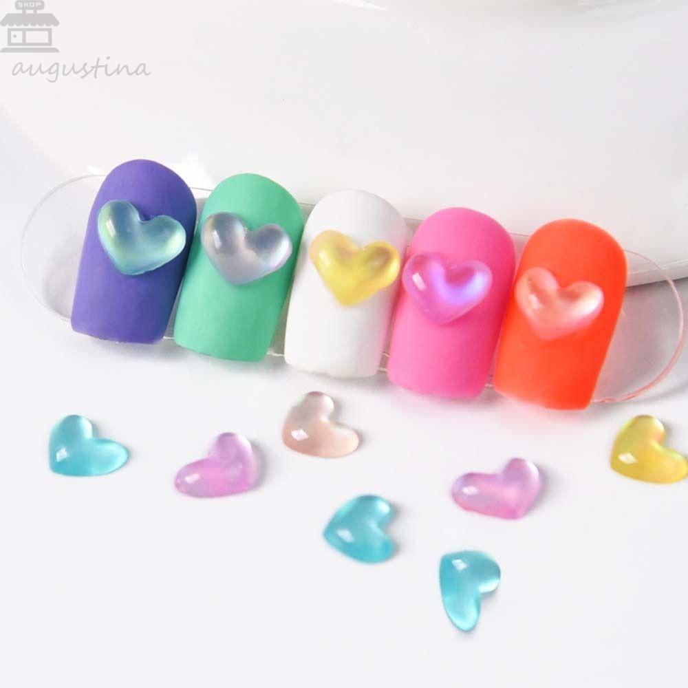 AUGUSTINA Hiasan Kuku Hati Agustina Fashion Love Heart Candy Color Nail Ornament Nail Jewelry