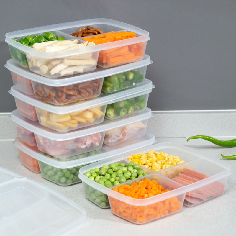 4 Grids Food Fruit Storage Box/ Portable Compartment Refrigerator Freezer Organizers/ Sub-Packed Meat Onion Ginger Clear Fresh-keeping Container