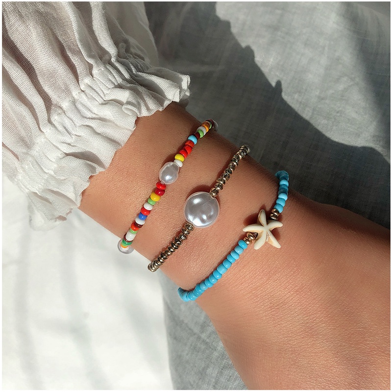 Gelang Gaya Bohemian Warna Campur Gelang Mutiara Elastis Niche Cinta Gelang Xiaomi Bead Jewelry