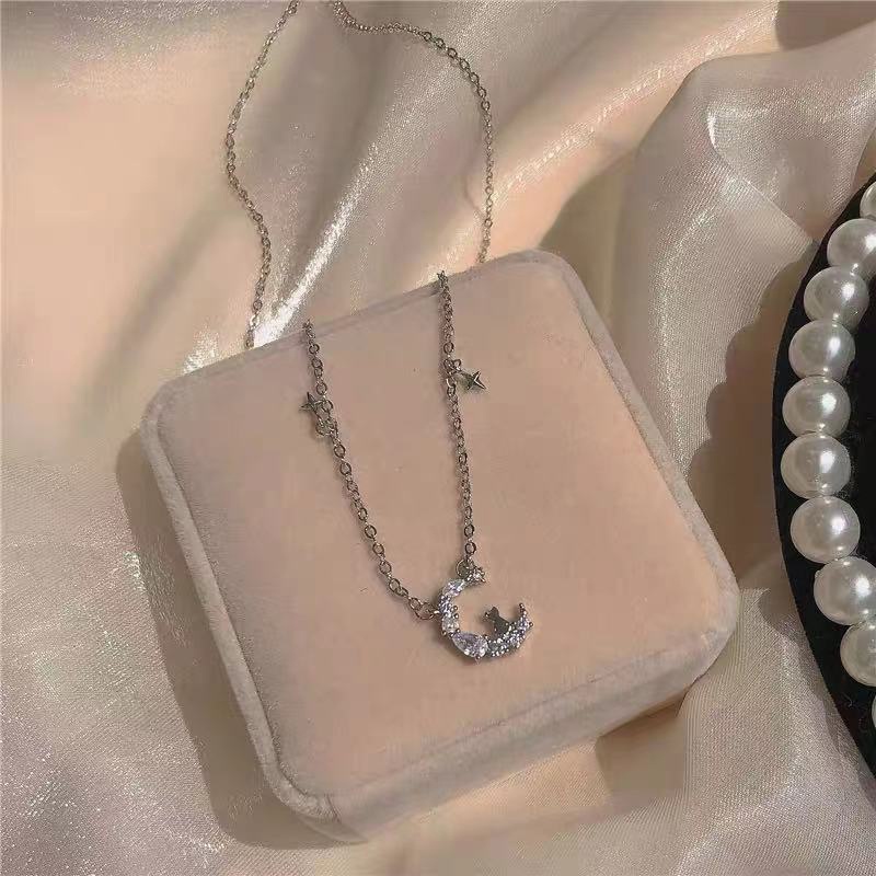 Kalung Kucing Bulan Bahan Alloy Zircon Fashion Untuk Wanita