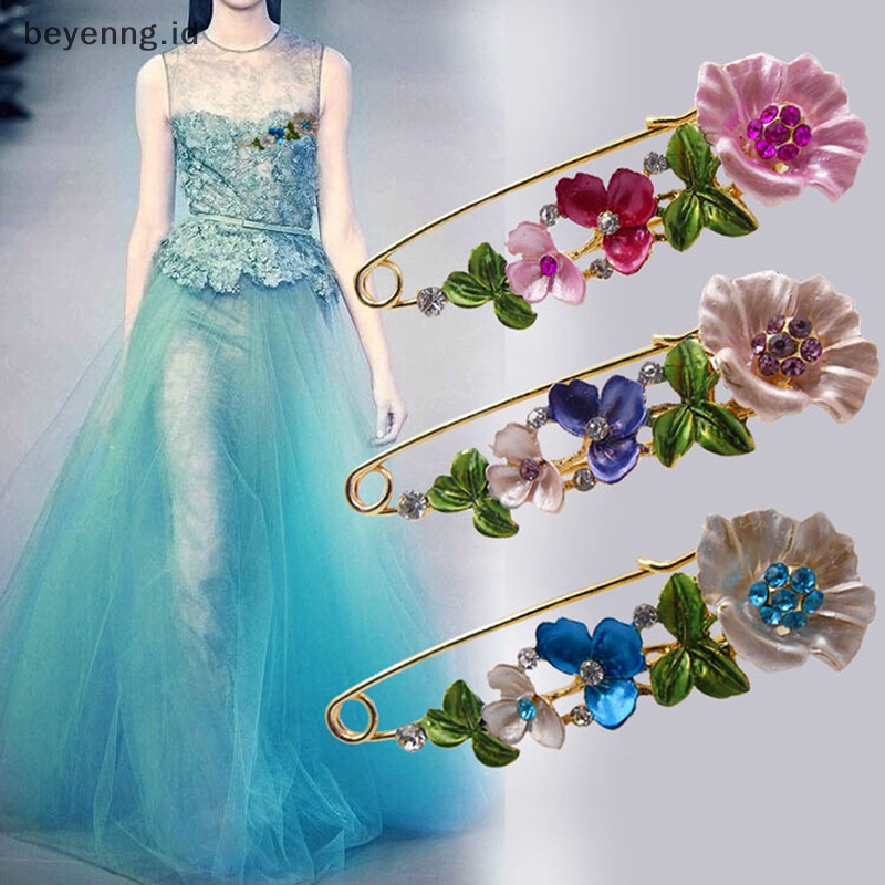 Beyen Pin Berlian Imitasi Elegan Bunga Enamel Bros Wanita Sederhana Kerah Pin Aksesoris ID