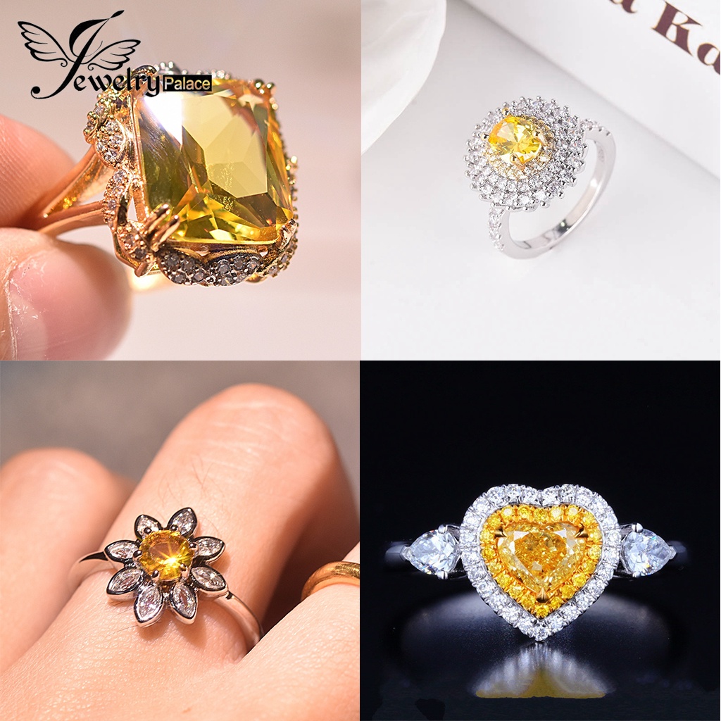 Jewelrypalace Perak Perhiasan Asli Citrine Wanita Cincin925 Emas Mewah M095