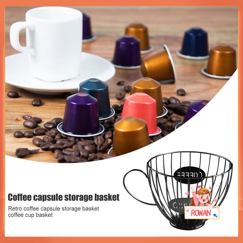 R-FLOWER Rak Penyimpanan Bentuk Mug Kopi Kerajinan Kawat Besi Home Capsule Basket Keeper