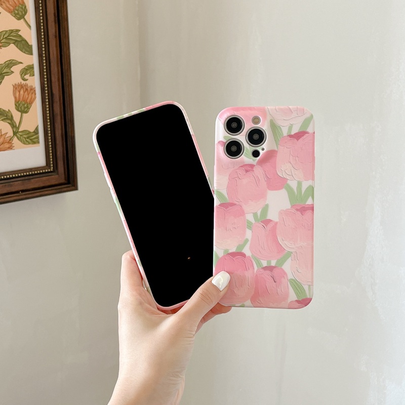 Fashion Full Tulip Soft TPU Case iP iPhone 6 6S 7 8 14 + Plus SE 2020 2022 X XR XS Max 11 12 13 Pro Max FTD Girl Woman Casing Apple