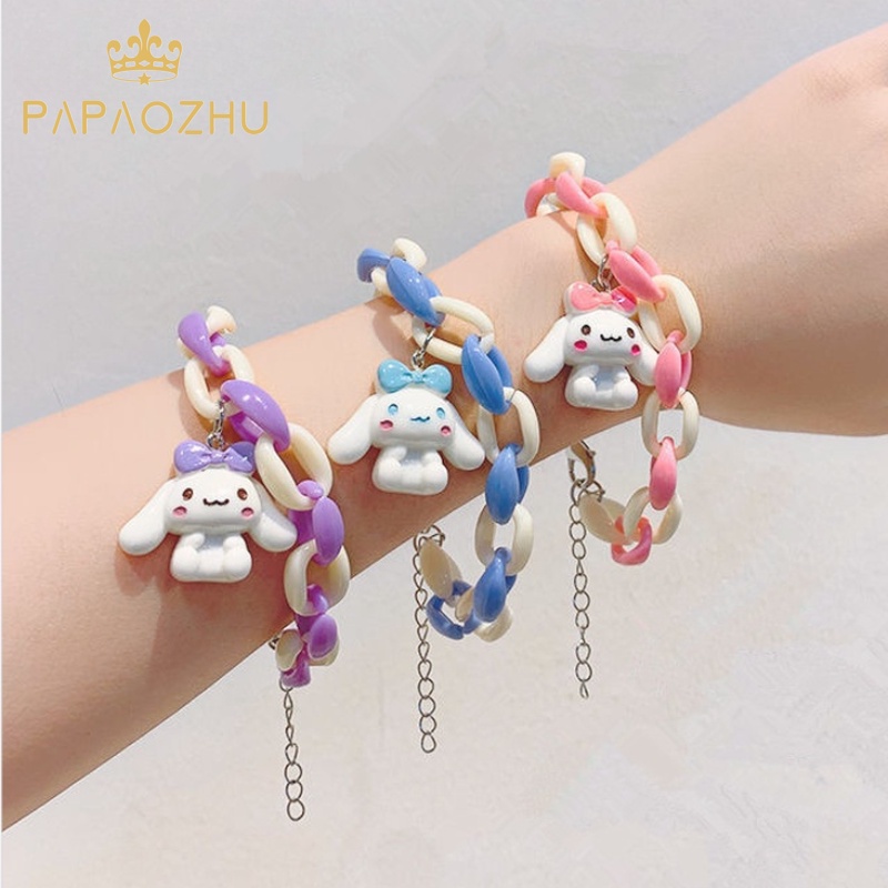 Papaozhu Indah Anjing Putih Cinnamoroll Bayi Pesona Gelang Untuk Wanita Perempuan Korea Akrilik Link Rantai Gelang Perhiasan