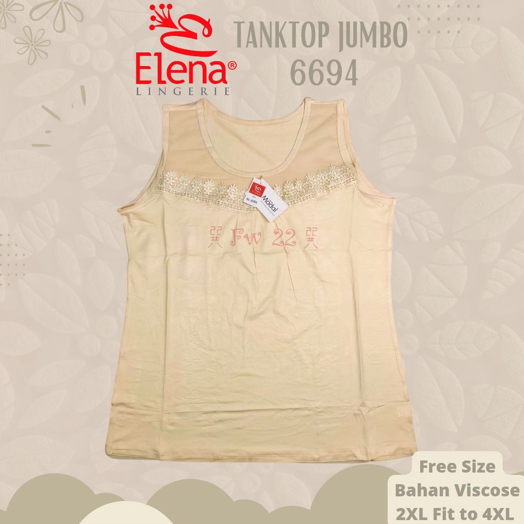 Tanktop Jumbo Elena 6694 Ukuran 3XL Jumbo hingga LD135cm dengan Bahan Katun Modal dan Hiasan Renda