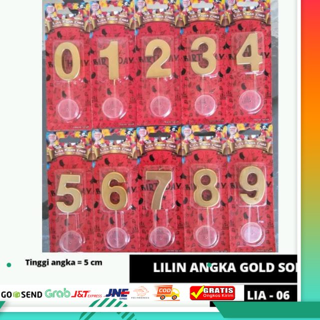 LIA 6 - Lilin Angka Ulang Tahun Gold Emas Happy Birthday SON