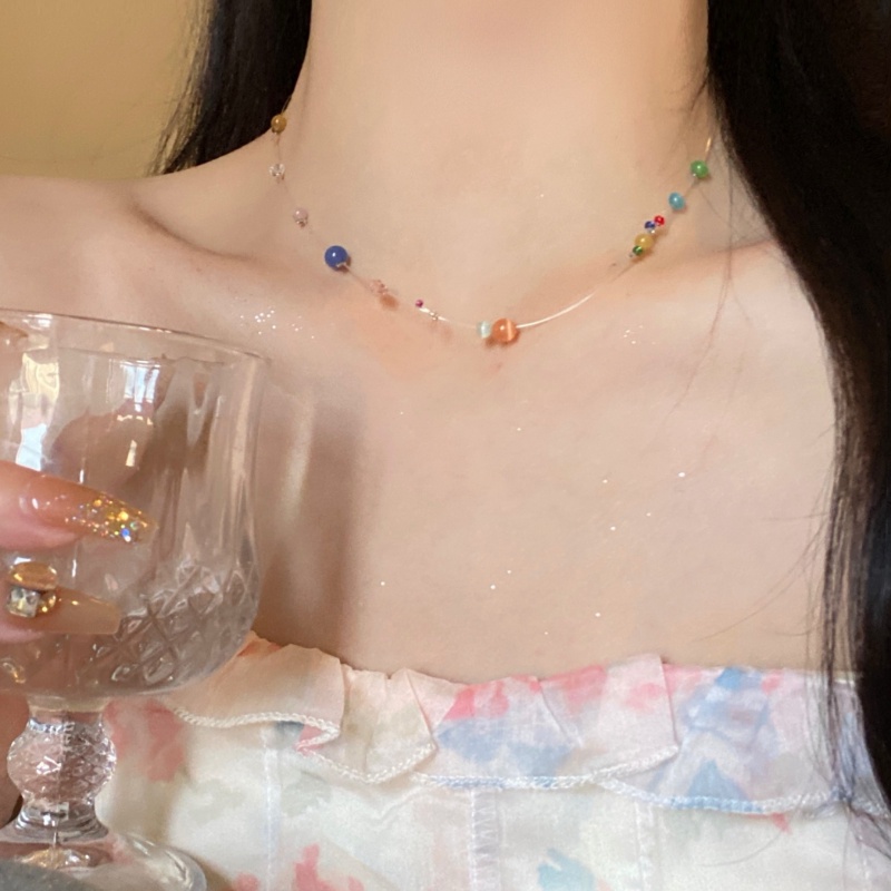 Papaozhu Korea Energik Lucu Warna-Warni Opal Beads Choker Kalung Untuk Wanita Gadis Di Liburan Pantai Trendi Pelangi Pesona Kalung Fashion Tulang Selangka Rantai Perhiasan