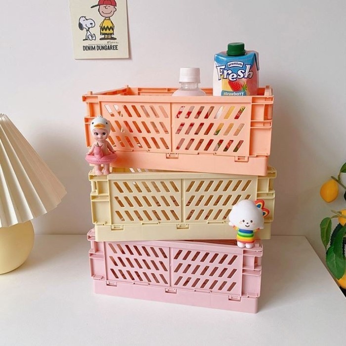 Keranjang Lipat Storage Box Aesthetic Mini Foldable Storage Pastel Penghemat Ruang Praktis Tempat Penyimpanan