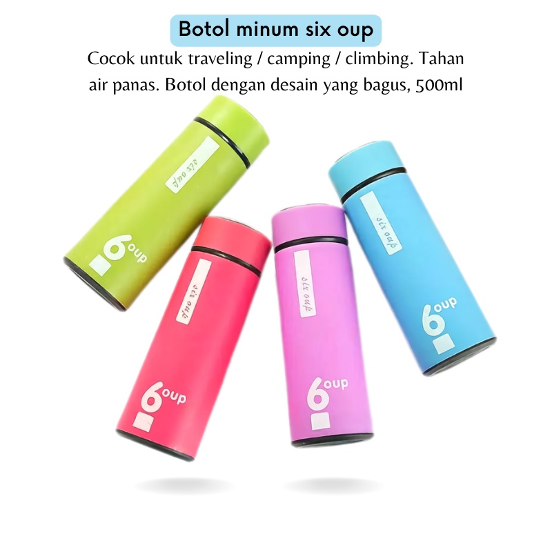 GOS -E107-  BOTOL MINUM SIX OUP KACA / BOTOL MINUM BELING COVER PLASTIK 450ML