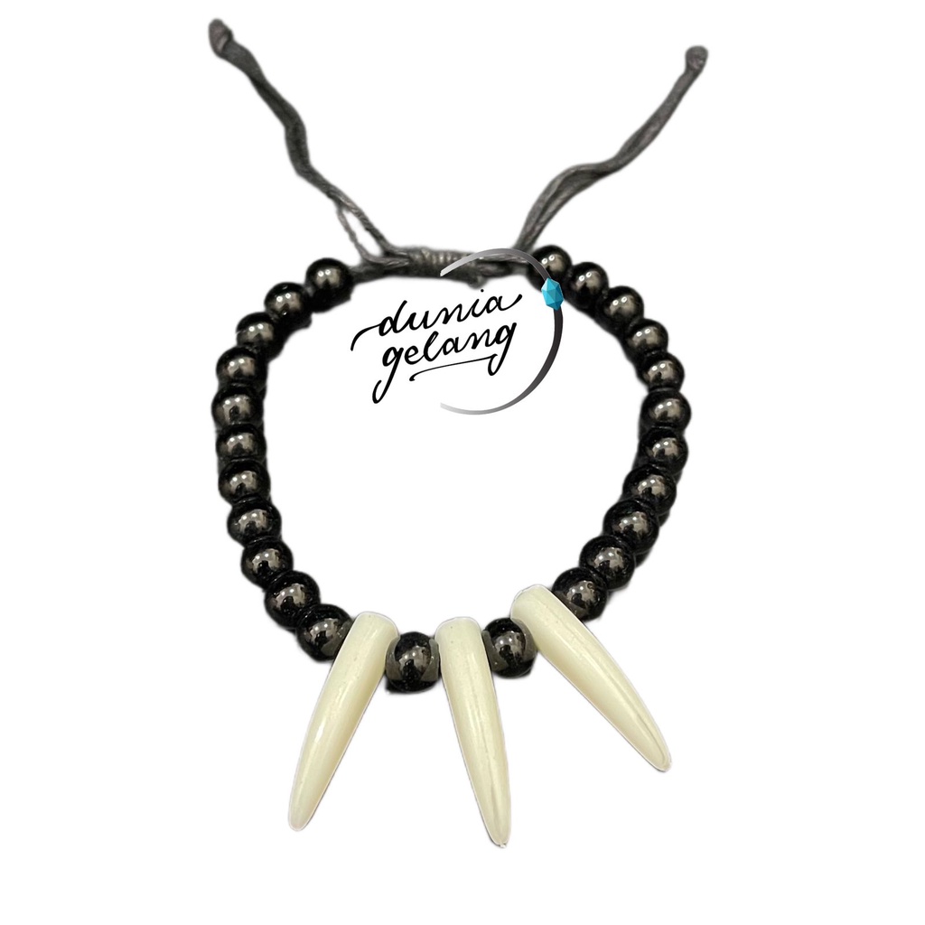 GELANG TALI MOTE HITAM TARING PUTIH TALI ADJUSTABLE / GELANG PRIA WANITA ANAK DUNIA GELANG