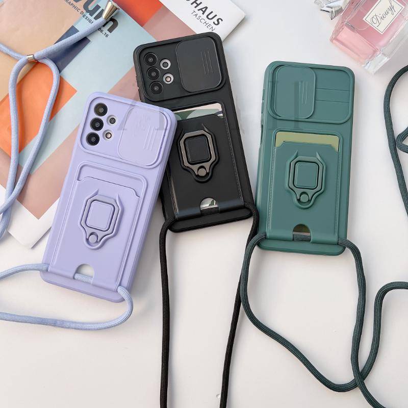 Crossbody Kalung Cord Lanyard Dompet Kartu Case Untuk Samsung Galaxy A10S A11 M11 A12 F12 A13 A04S A14 Ring Holder Stand Soft Cover