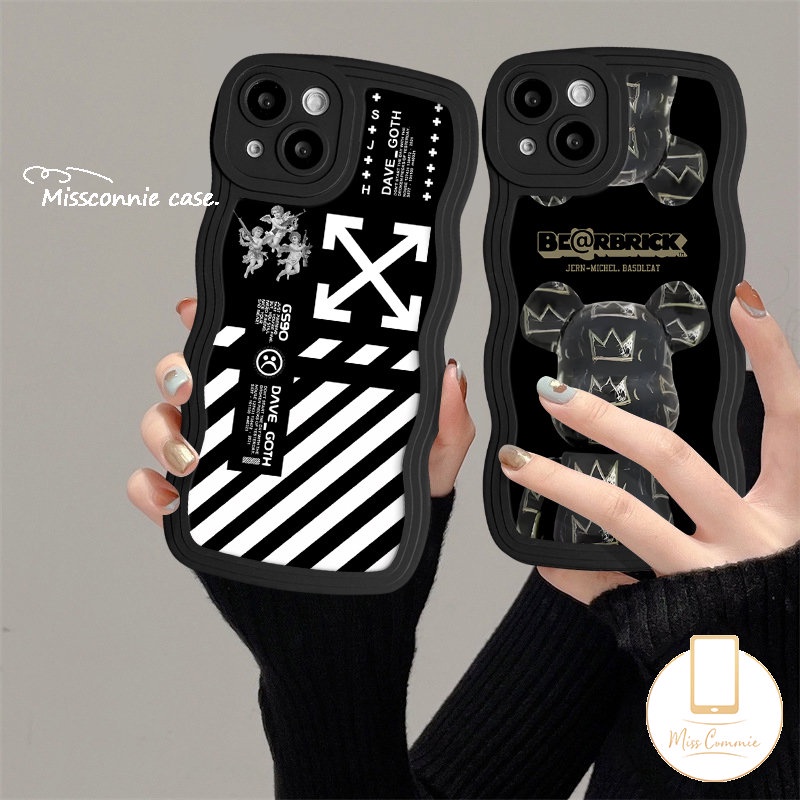 Casing O.F.F-White Merek Trendi Untuk Redmi 9C 12C 10C 9a1+ 10 9A A2+10A 9T A1 Note 11 10s 11s 8 9s 9 10 Pro Mi 11T Pro POCO M3 X3 NFC Pro Cute Violent Bear Wavy Soft Cover Tepi