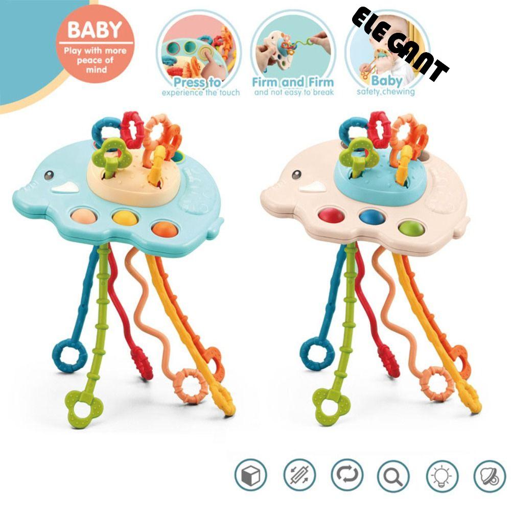 【 ELEGANT 】 Mainan Tumbuh Gigi Lucu Silikon Hadiah Anak-Anak Montessori Tarik String Perkembangan Sensorik Jari Grasp Training Anak Laki-Laki Anak Interaksi Fidget Toys Develops Cognitive Toy