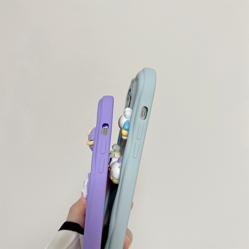 Macaron Purple Wave Astronaut Bunny Doll Soft Silicon Case HP iP iPhone 6 6S 7 8 14 + Plus SE 2020 2022 X XS XR 11 12 13 Pro Max Girl Woman Casing