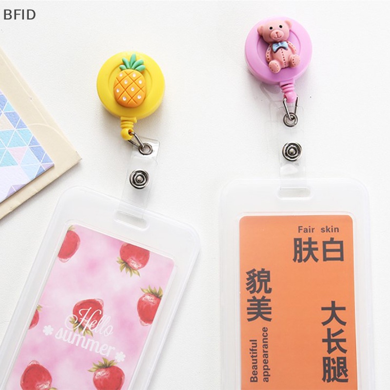 [BFID] Kartun Hewan Buah Ditarik Badge Reel ID Nama Staf Bus Kartu Kerja Cover Case Klip Badge Holder Klip Perlengkapan Kantor [ID]