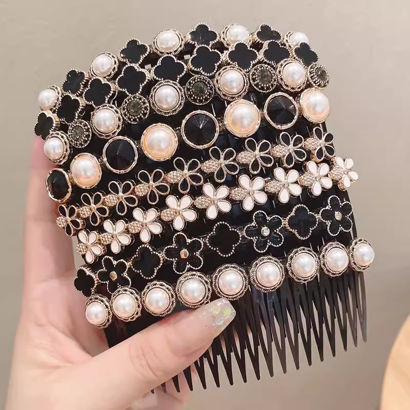 Korean Pearl Rhinestone Black Hair Comb Fashion Simple Insert Comb Women Hair Accessories