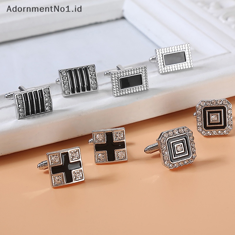 [AdornmentNo1] Manset prancis Fashion bisnis setelan manset kancing kotak bergaris lak pria perhiasan berlian timbul baju lengan Studs