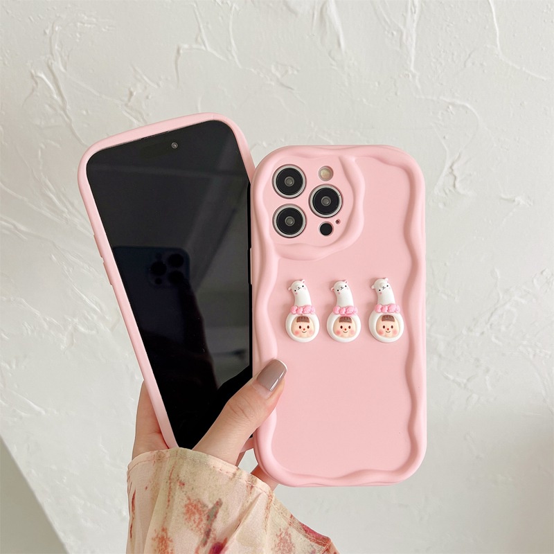 Macaron Pink Wave Alpaca Girl Soft Silicon Case HP iP iPhone 6 6S 7 8 14 + Plus SE 2020 2022 X XS XR 11 12 13 Pro Max Casing