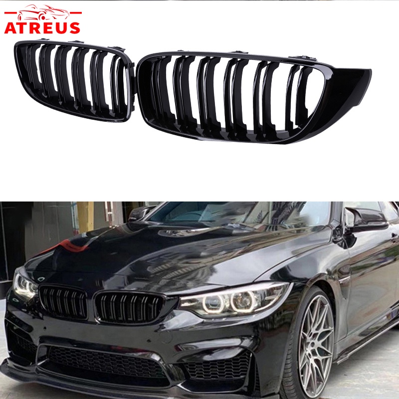 BMW Gloss Hitam Double Slat Grill Depan untuk BMW 4 Series F32 F33 F36 M3 F80 M4 F82 12-18 Suku Cadang Mobil