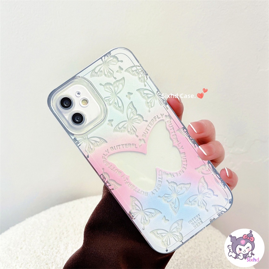 Redmi 12C 11A 10C 10A 10 Note 12 11 11s 10 9 8 7Pro 9T 9C 9A 9 A2 A1 Xiaomi 12 11 Lite 11T 10T Poco F3 M3 M4 F3 X3 X4Pro Ins Gradient Butterfly Phone Case+Holder Soft Cover