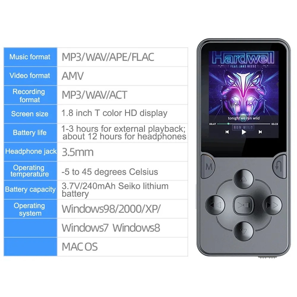 MROBO X02 - MP3 MP4 Digital Audio Player HiFi - Free 8GB Micro SD