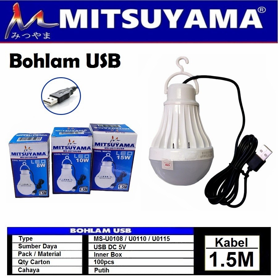 BISA COD - Lampu Bohlam LED USB Emergency Mitsuyama Terang Tahan Lama