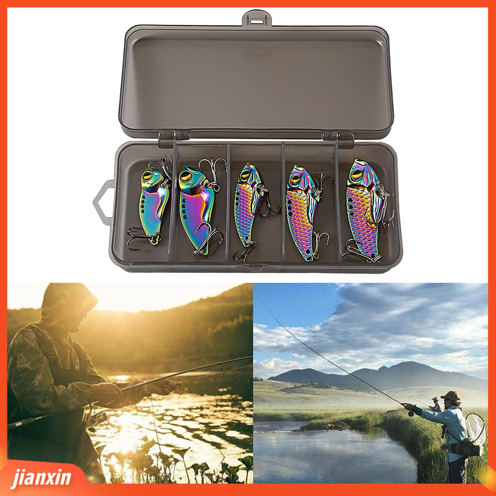 (In Stock) 1set 7g10g14g Umpan Pancing Dengan Kotak Desain Simulasi Kait Tajam Warna-Warni Desain Payet Logam Memikat Aksesoris Ikan Luar Ruangan Untuk Penggunaan Sehari-Hari
