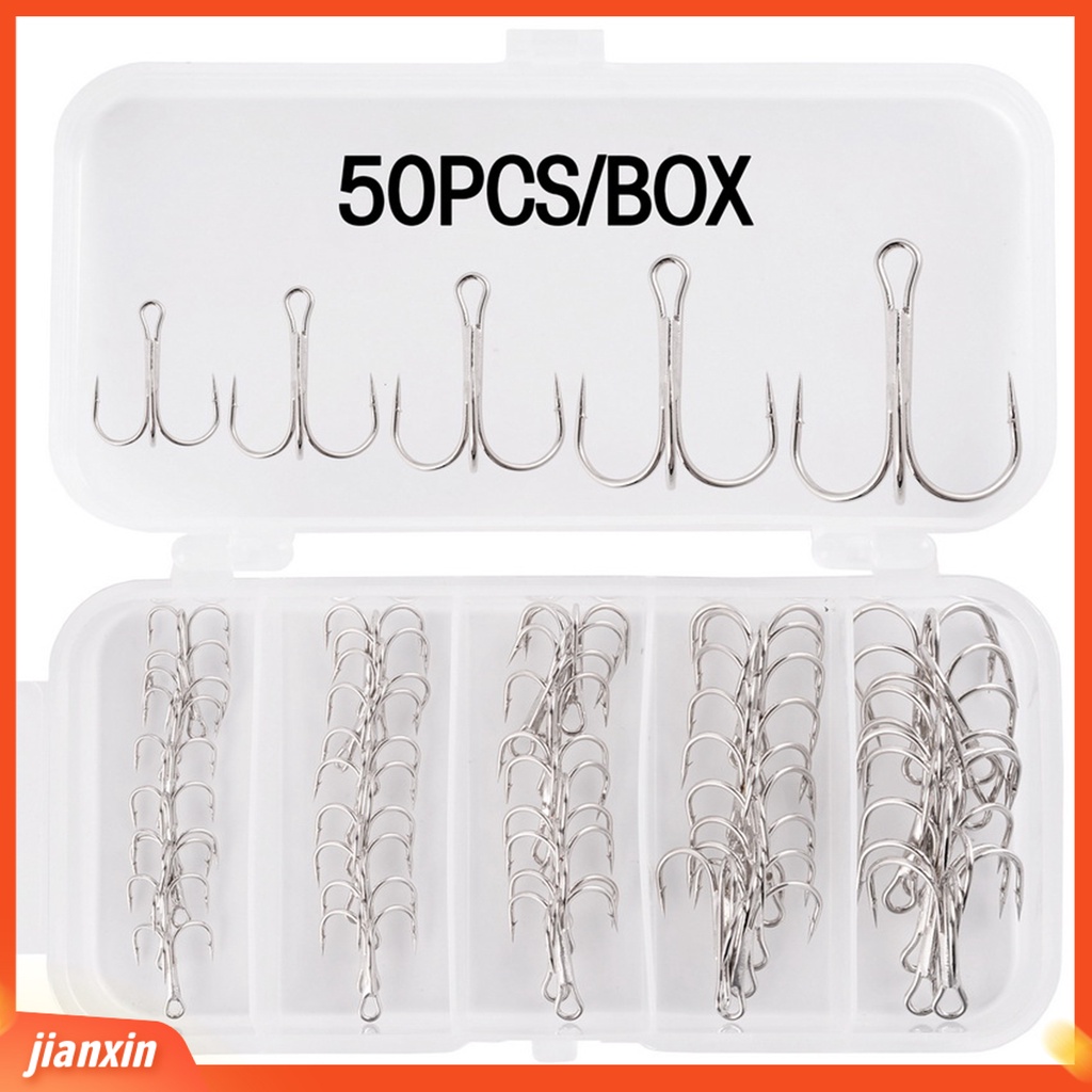 (In Stock) 50Pcs Portabel Tajam Anti-Korosi Barb Treble Hook Ikan Memancing Aksesori