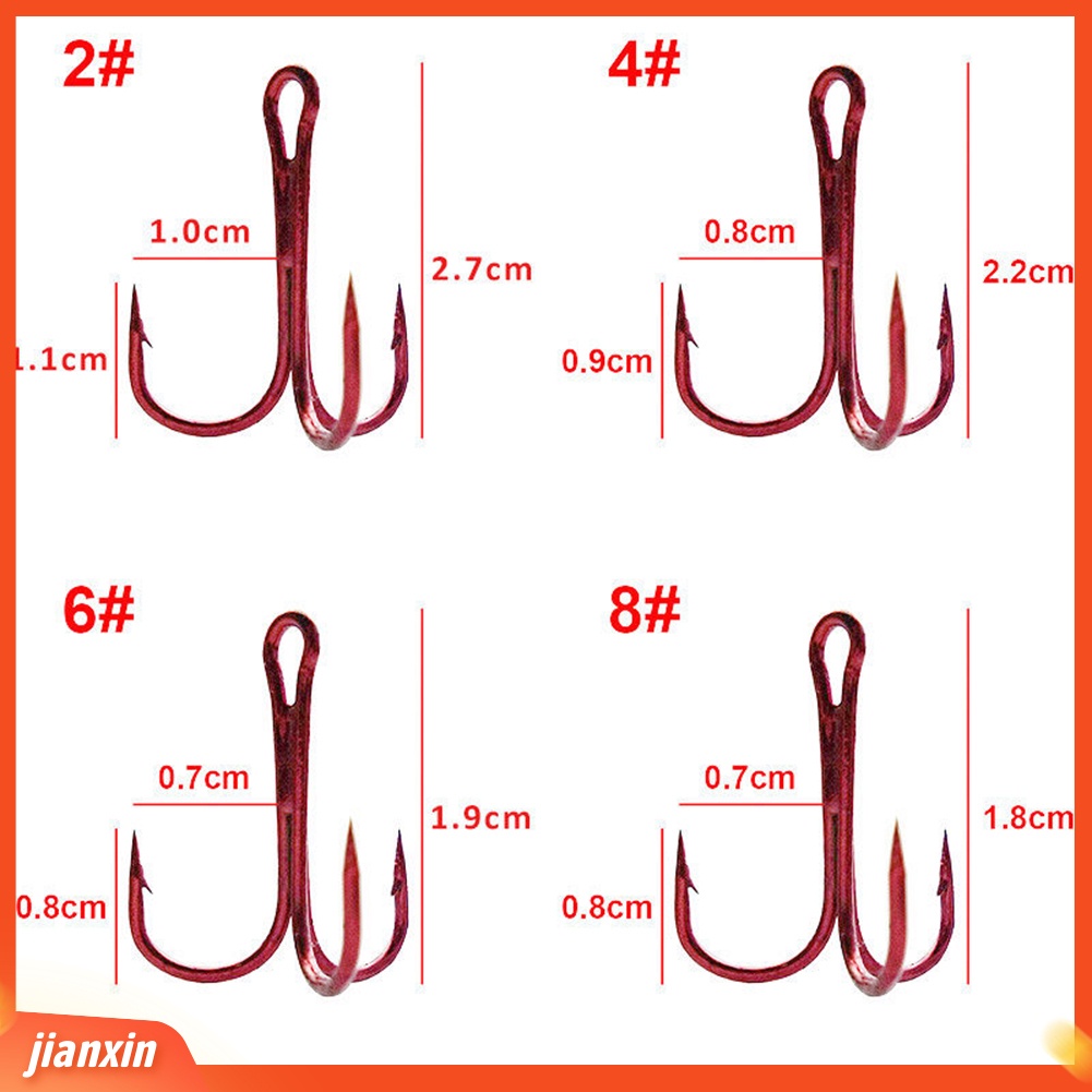(In Stock) 100Pcs 2/4 /6 /8 /10 /12 /14#Baja Karbon Tinggi Diasah Treble Memancing Hooks Tackle