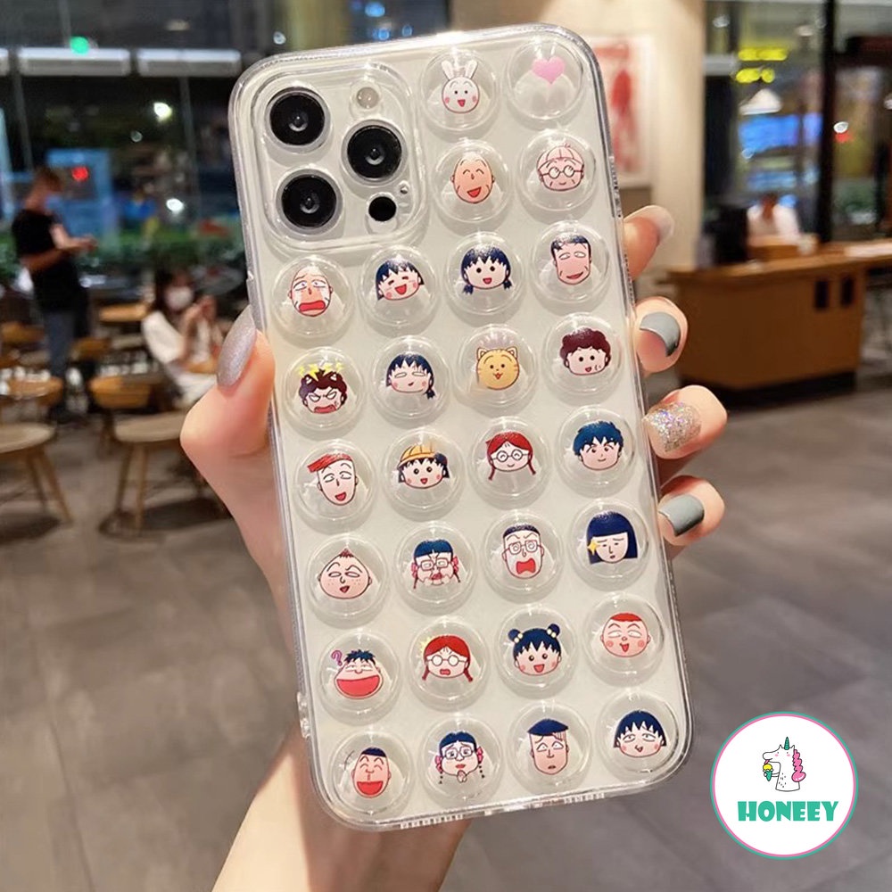 IPHONE Lucu 3D Kartun Chi-bi Maruko Gelembung Perlindungan Shockproof Casing Ponsel Untuk Iphone11 12 13 14 Pro Max X XR Xs7 8 Plus Penutup Belakang Bening