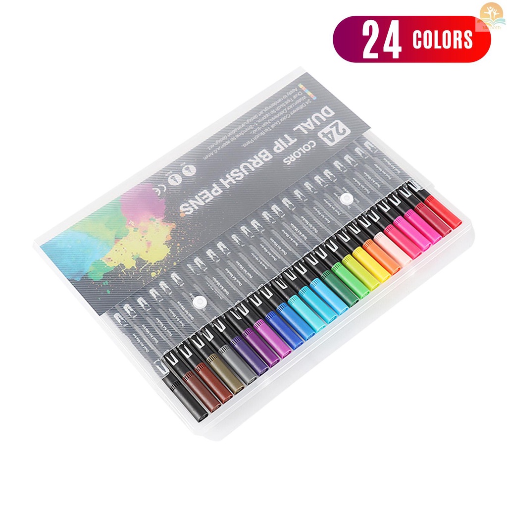 In Stock 24warna Spidol Set Double Tipped Colored Pen Fine Point Art Marker Untuk Anak-Anak Dewasa Mewarnai Gambar Ilustrasi Sketsa Artis