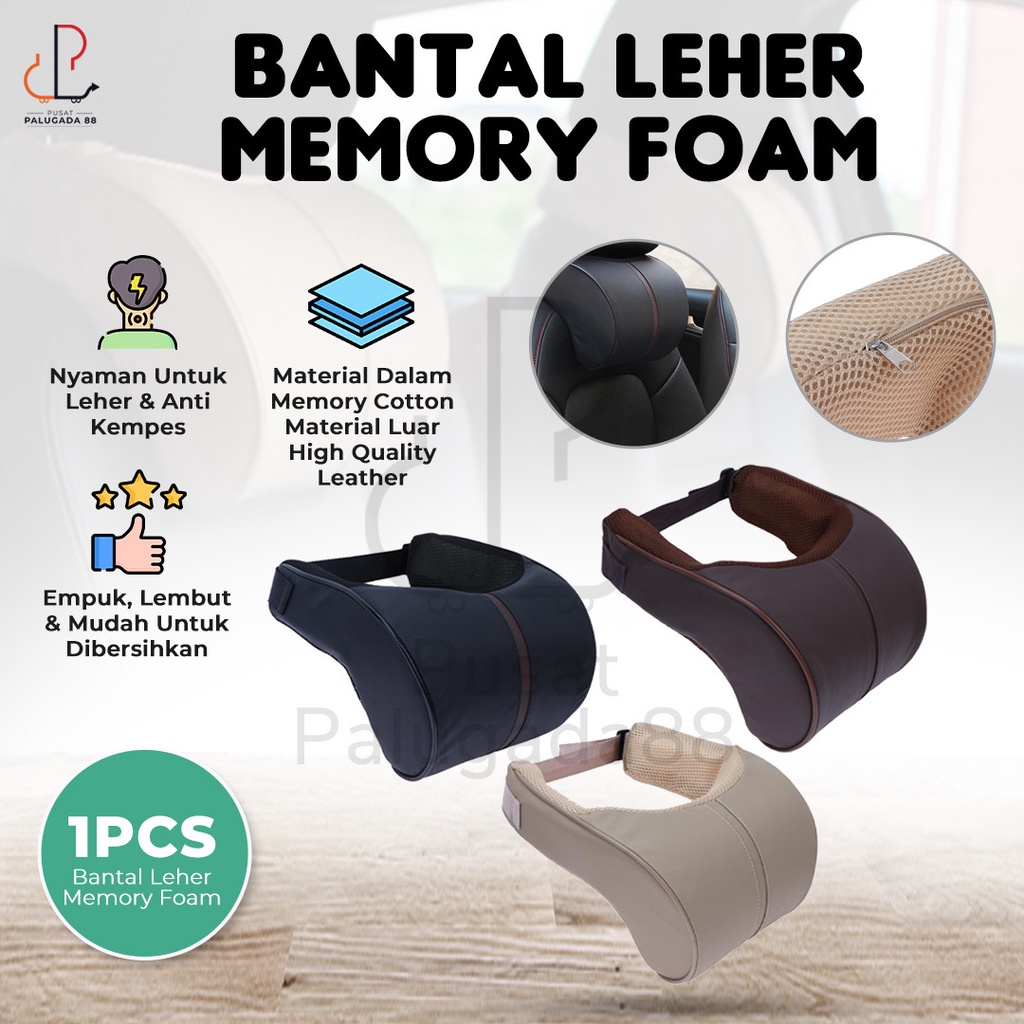 Bantal Mobil Leher dan Kepala Dakron Kulit Car Pillow Head Neck Rest Kulit Memory Foam SANDARAN PU-LEATHER PREMIUM U-SHAPED