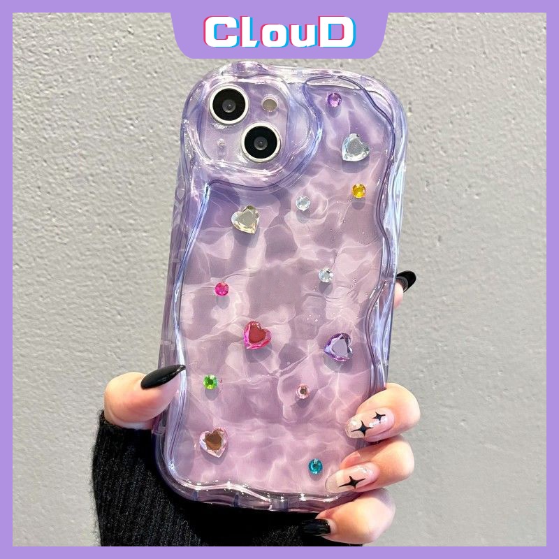 Casing 3D Wavy Curved Edge Case Untuk Infinix Smart6 6Plus 7.5 Hot 30 9 8 12 11 10 20 Play Hot 10Lite 8 9 30i Note12 G96 Purple Pink Art Water Ripple Gradient Case Dengan Stiker Berlian