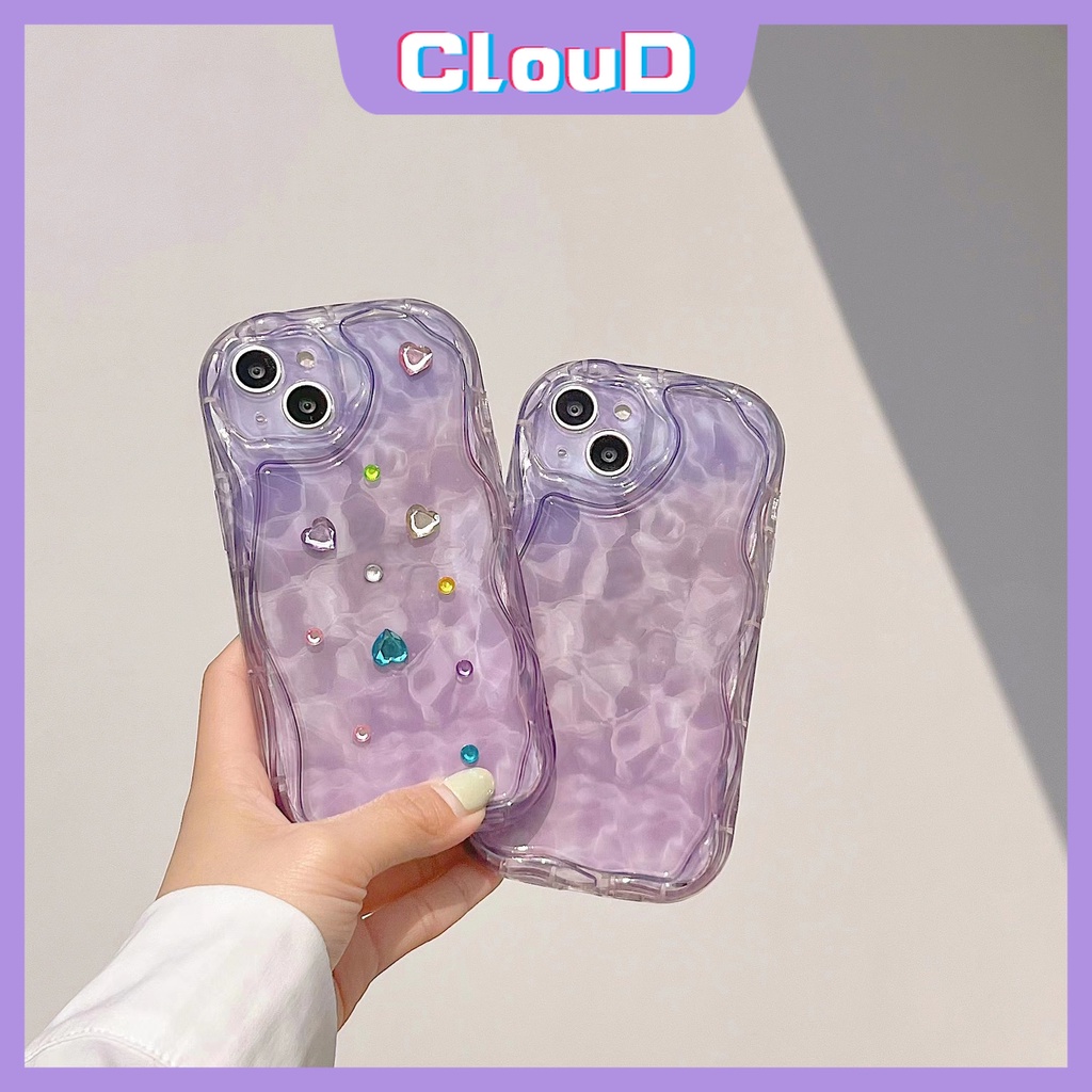 Casing 3D Wavy Curved Edge Case Untuk Infinix Smart6 6Plus 7.5 Hot 30 9 8 12 11 10 20 Play Hot 10Lite 8 9 30i Note12 G96 Purple Pink Art Water Ripple Gradient Case Dengan Stiker Berlian