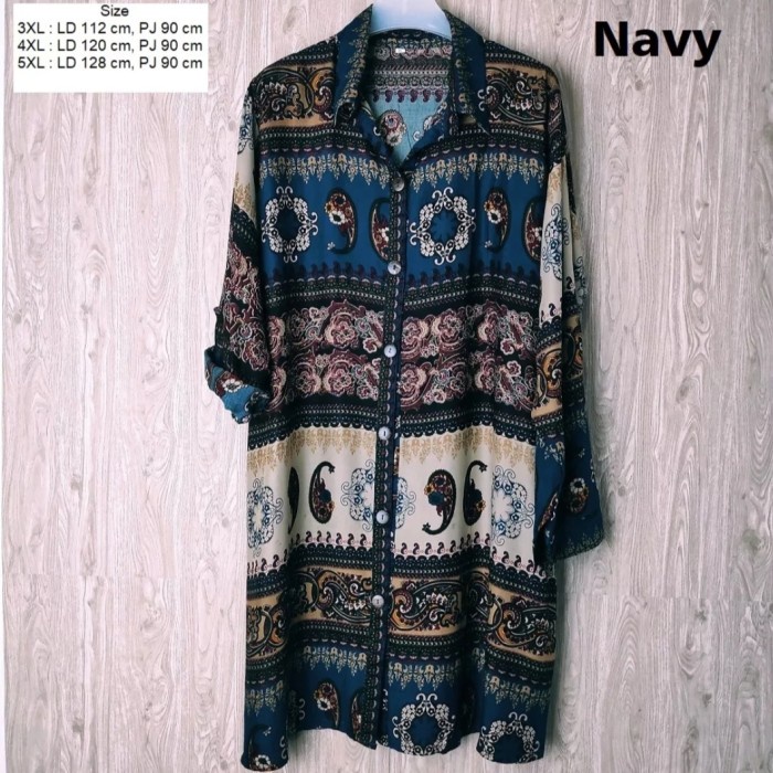 New Promo Terlaris Tunik Wanita Jumbo Rayon Batik Adem dan Lembut - Navy, 5L