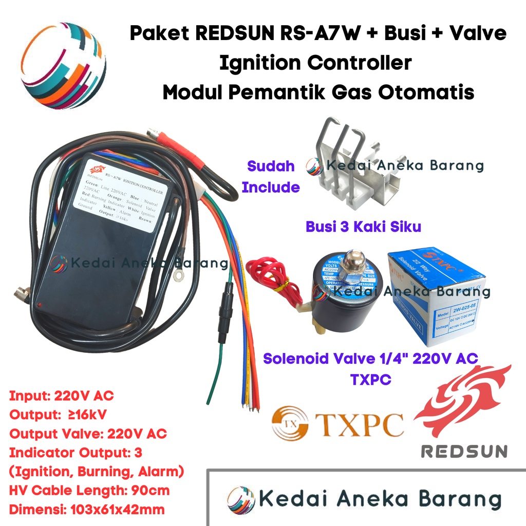 REDSUN RS-A7W Ignition Controller 220V AC Modul Pemantik Pematik Gas LPG Kontroler Igniter Otomatis 