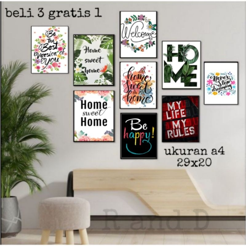 Dekorasi dinding rumah tulisan home swet home ukuran 29x20, hiasan dinding aestetic, poster quotes b