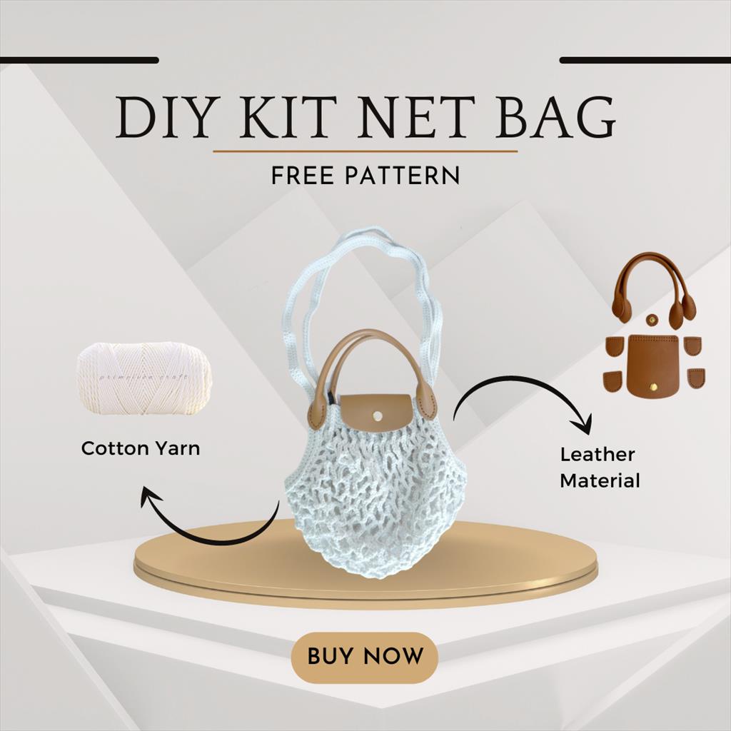 DIY Kit Crochet Tas Jaring Rajut, Set Kulit Tas Tanpa Benang