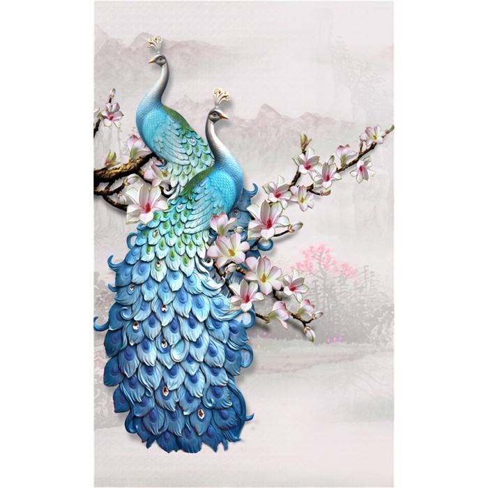 LUKISAN MERAK COUPLE/LUKISAN PORCELAIN 5D DIAMOND 80*160CM - COUPLE 1