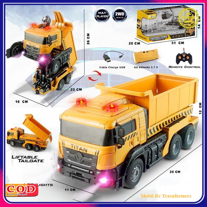 Dump Truck Truk Pasir Mobil RC Transformer Mainan Anak Mobilan Remote Control Besar Berubah Bentuk